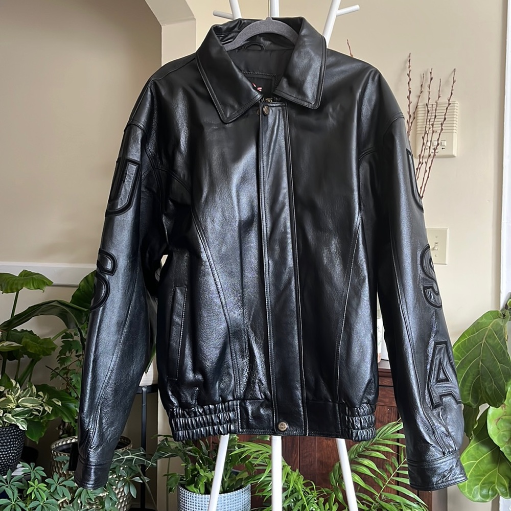 🇺🇸🦅 USA Leather Flag & Eagle Logo Leather Jacket for Men-Vintage-XL